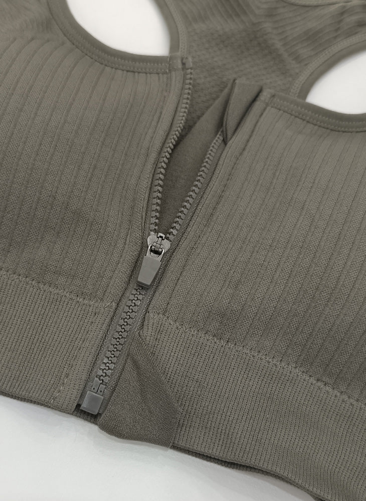 Energized Seamless Zip-Front Racer-Back Sports Bra