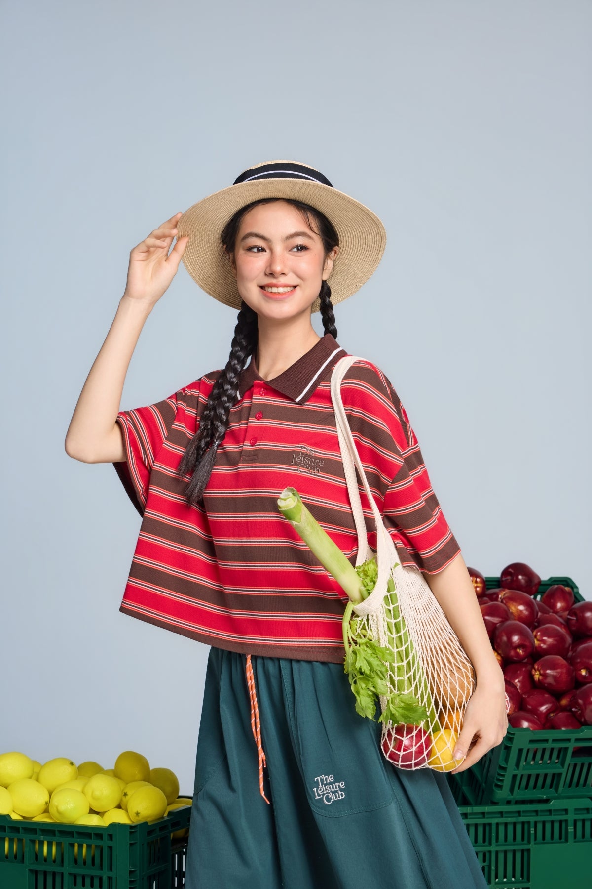 Energized The Leisure Club Oversized Stripy Cropped Boxy Polo Tee